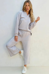 Textured Long Sleeve Top and Drawstring Pants Set - Wellen Fashion