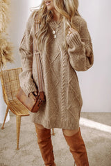 Cable-Knit Round Neck Sweater Dress - Wellen Fashion