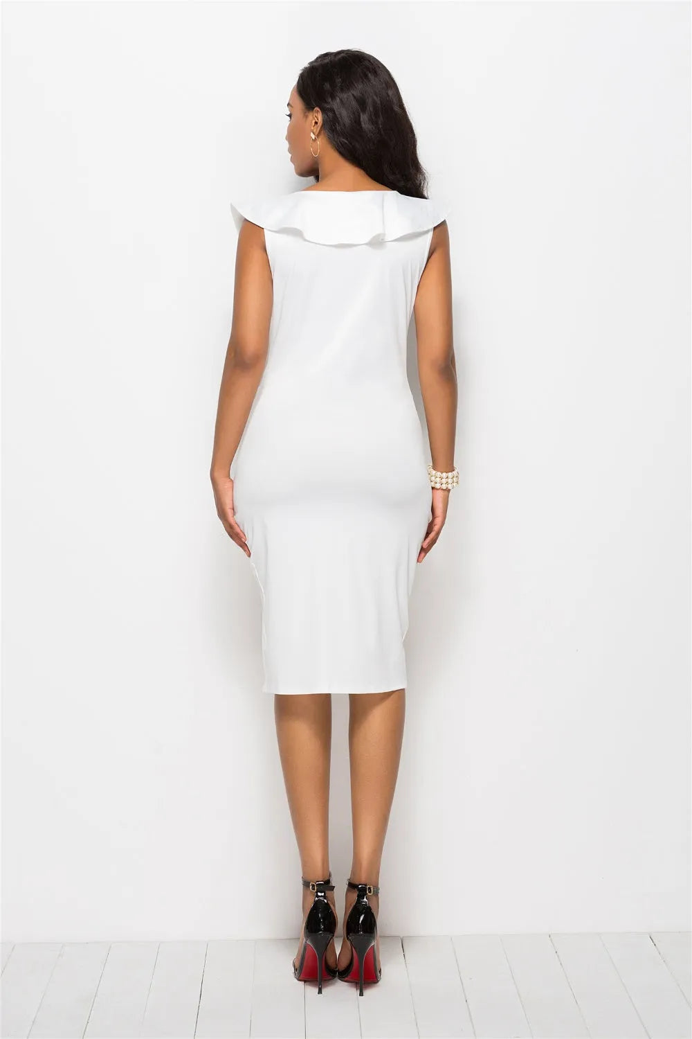 Ruched Ruffled Cap Sleeve Dress - Wellen Fashion