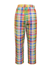 Tied Contrast Plaid Pants with Pockets - Wellen Fashion