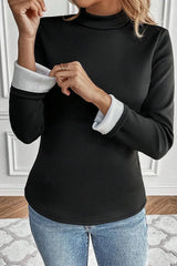 Thermal Lined Mock Neck Long Sleeve Blouse