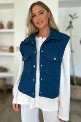 Double Take Full Size Pocketed Texture Snap Down Vest Coat - Wellen Fashion