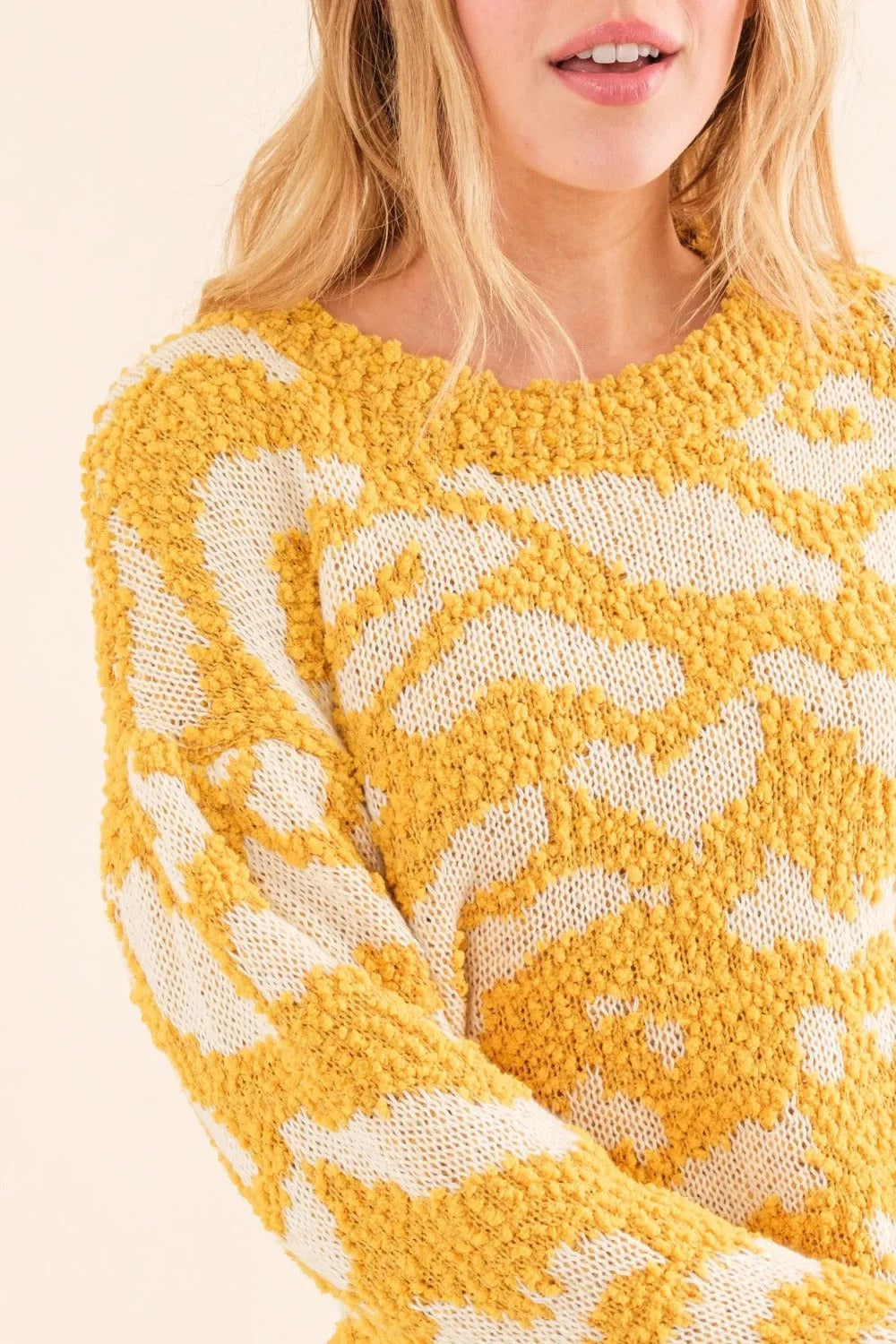 And The Why Full Size Textured Pattern Contrast Sweater - Wellen Fashion