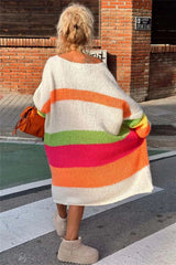 Color Block V-Neck Long Sleeve Sweater Dress - Wellen Fashion