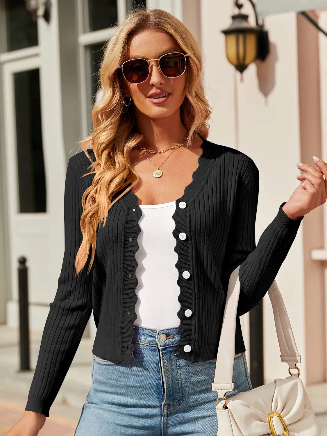 Button Up Long Sleeve Cardigan - Wellen Fashion