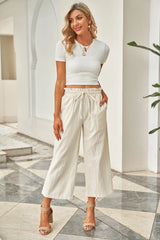 Drawstring Paperbag Waist Wide Leg Pants - Wellen Fashion