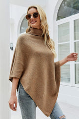 Turtleneck Buttoned Poncho - Wellen Fashion