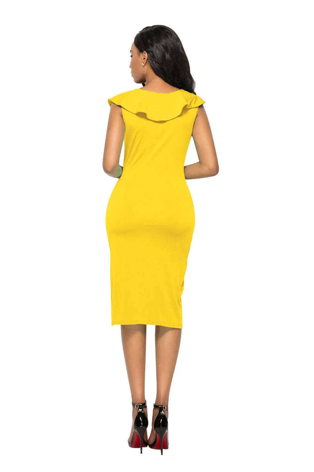 Ruched Ruffled Cap Sleeve Dress - Wellen Fashion