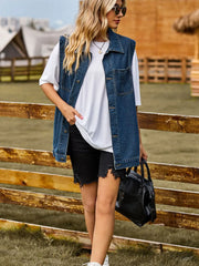 Button Down Denim Vest - Wellen Fashion