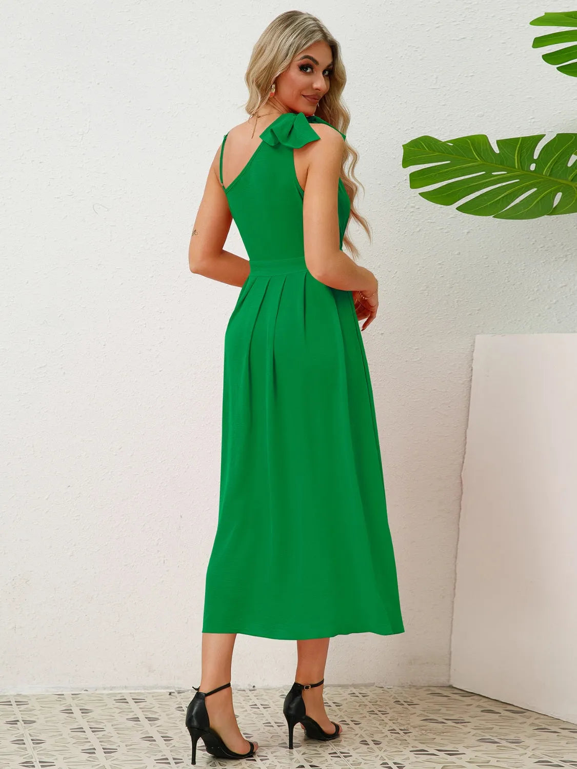 Bow Asymmetrical Neck Sleeveless Dress - Wellen Fashion