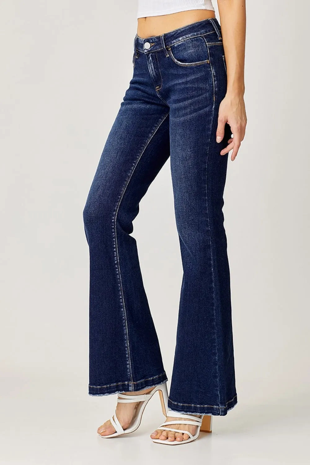 RISEN Full Size Low Rise Flare Jeans - Wellen Fashion