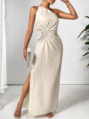 Honey Slit One Shoulder Sleeveless Maxi Dress - Wellen Fashion