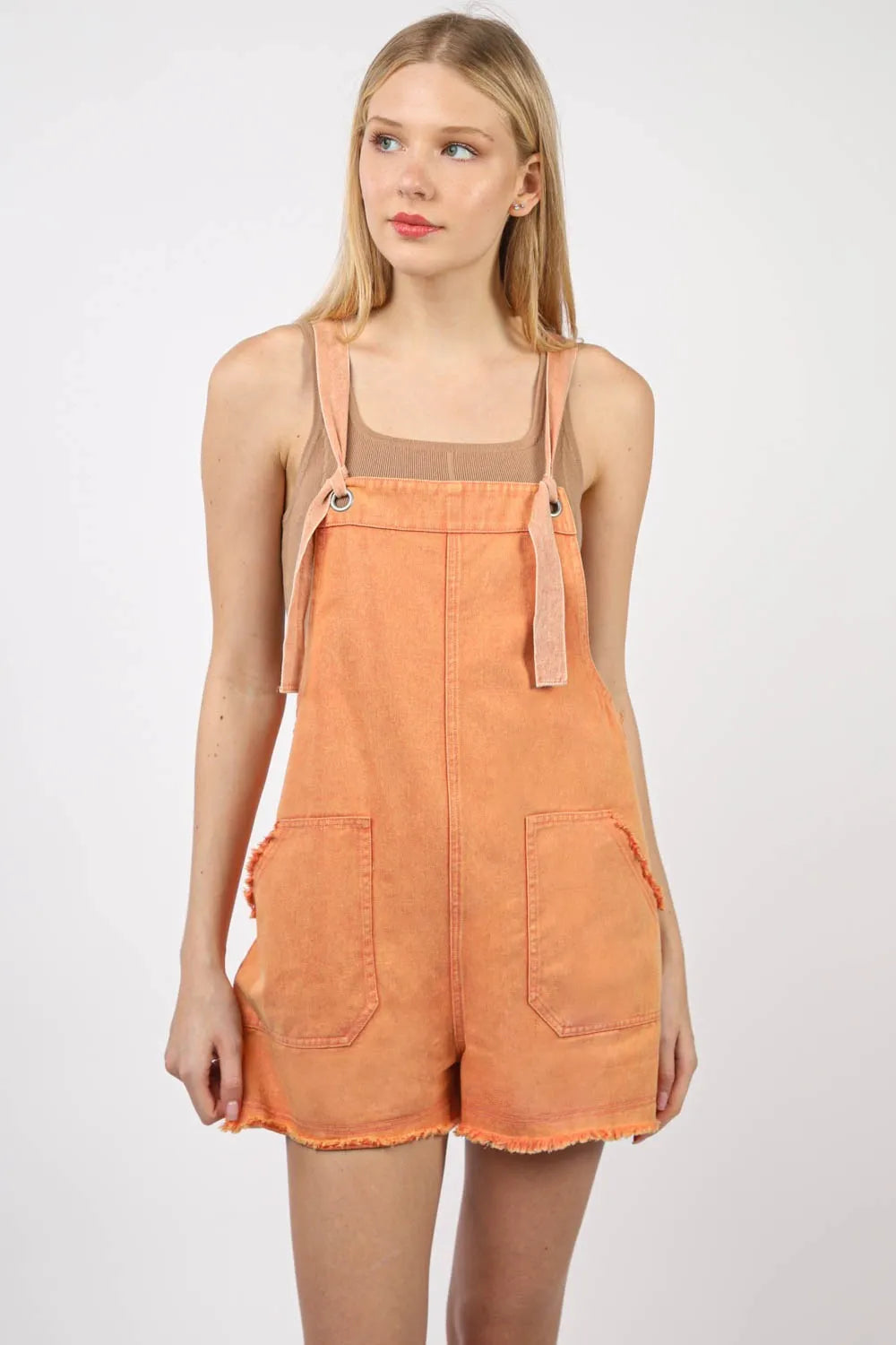 VERY J Washed Frayed Hem Denim Overall - Wellen Fashion