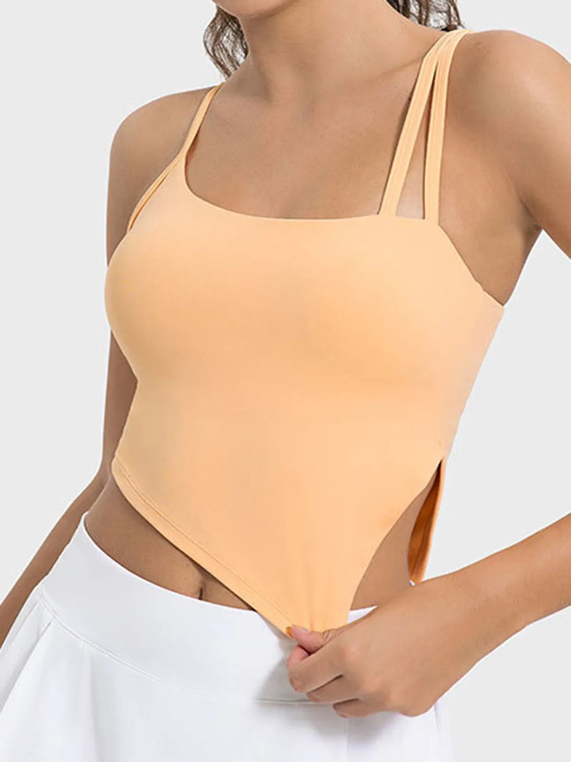 Millennia Slit Asymmetrical Neck Active Cami - Wellen Fashion