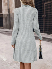 Ribbed Long Sleeve Sweater Dress - Wellen Fashion