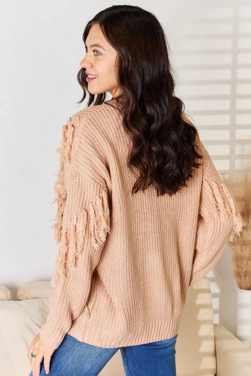 And The Why Tassel Detail Long Sleeve Sweater - Wellen Fashion