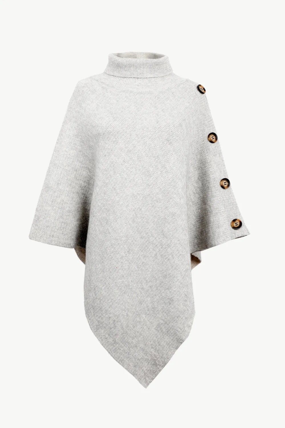 Turtleneck Buttoned Poncho - Wellen Fashion