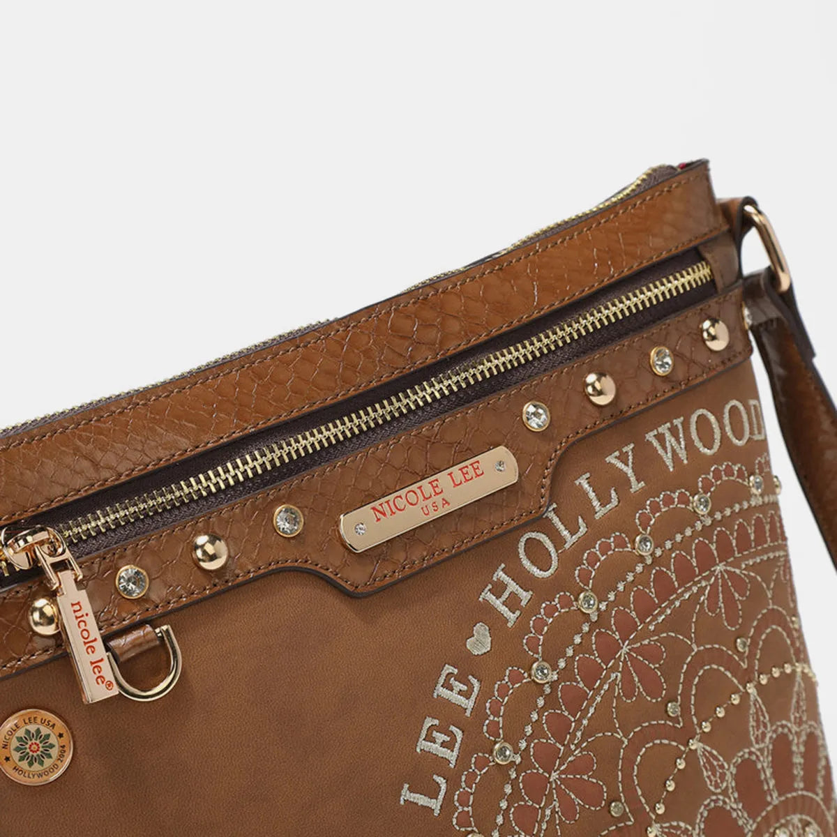 Nicole Lee USA Metallic Stitching Embroidery Inlaid Rhinestone Crossbody Bag - Wellen Fashion