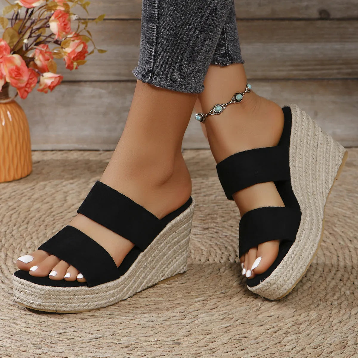 Open Toe Platform Wedge Sandals - Wellen Fashion