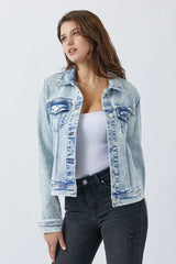 RISEN Button Up Washed Denim Jacket - Wellen Fashion