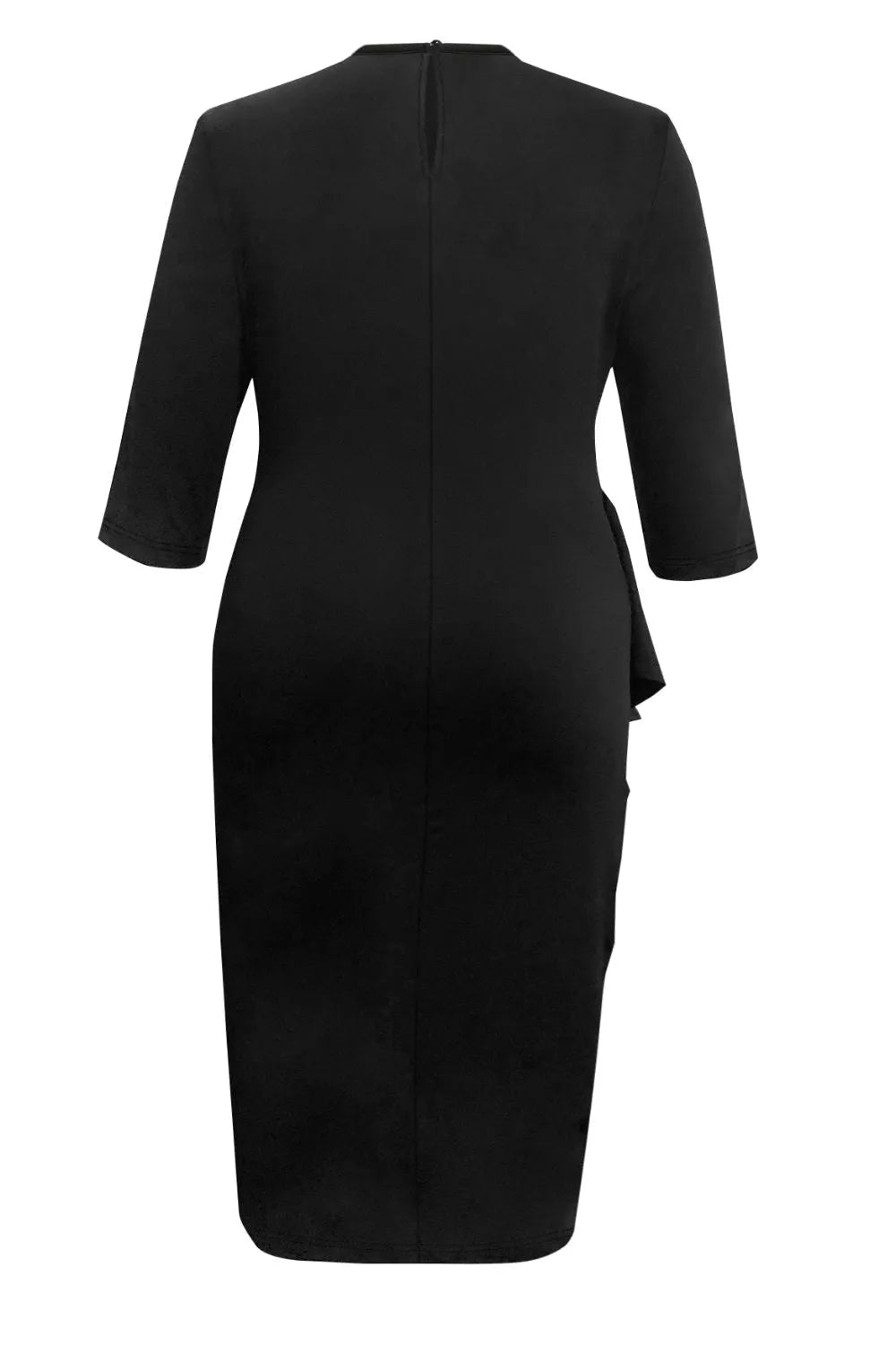 Plus Size Ruffle Trim Round Neck Long Sleeve Dress - Wellen Fashion