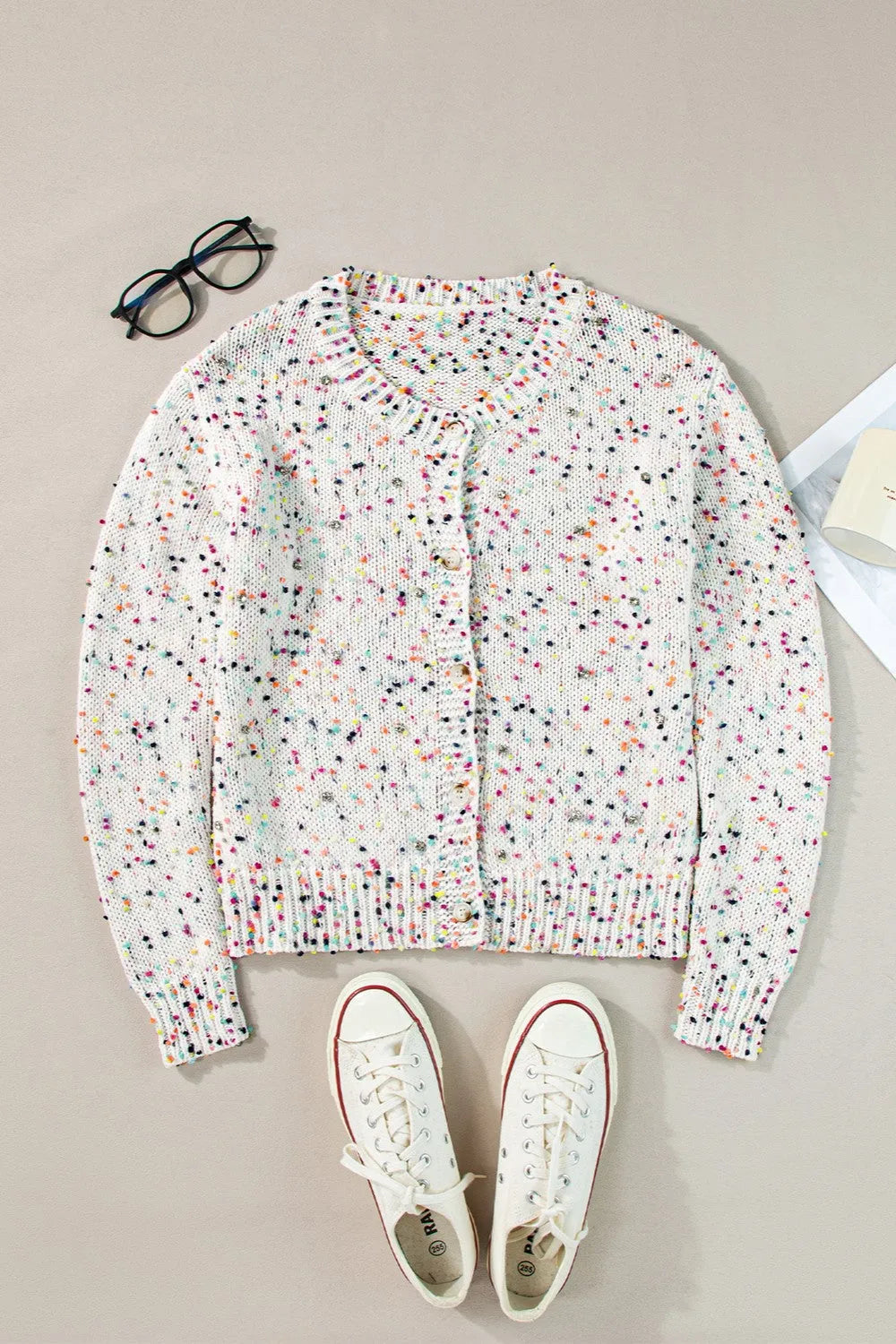 Confetti Button Up Long Sleeve Cardigan - Wellen Fashion