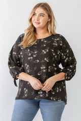 Zenobia Plus Size Floral Round Neck Blouse - Wellen Fashion