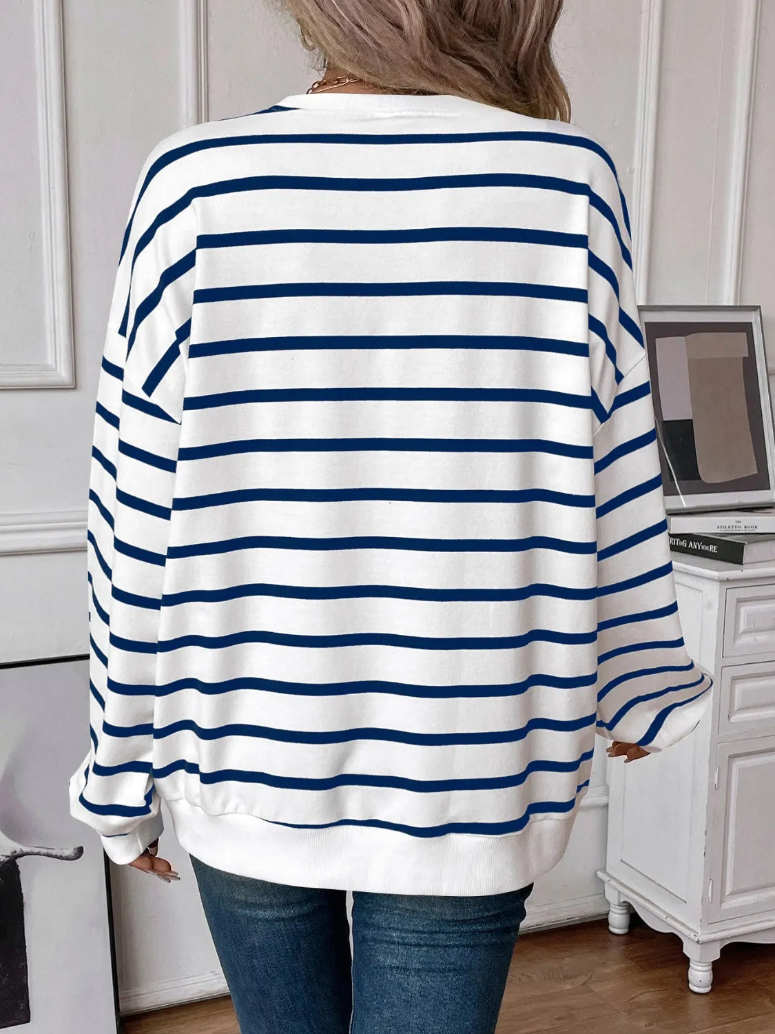 Lovelet Striped Round Neck Long Sleeve Sweatshirt - Wellen Fashion