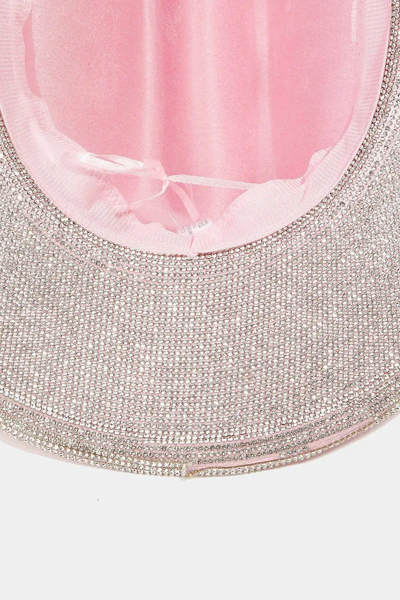 Fame Pave Rhinestone Trim Faux Suede Hat - Wellen Fashion