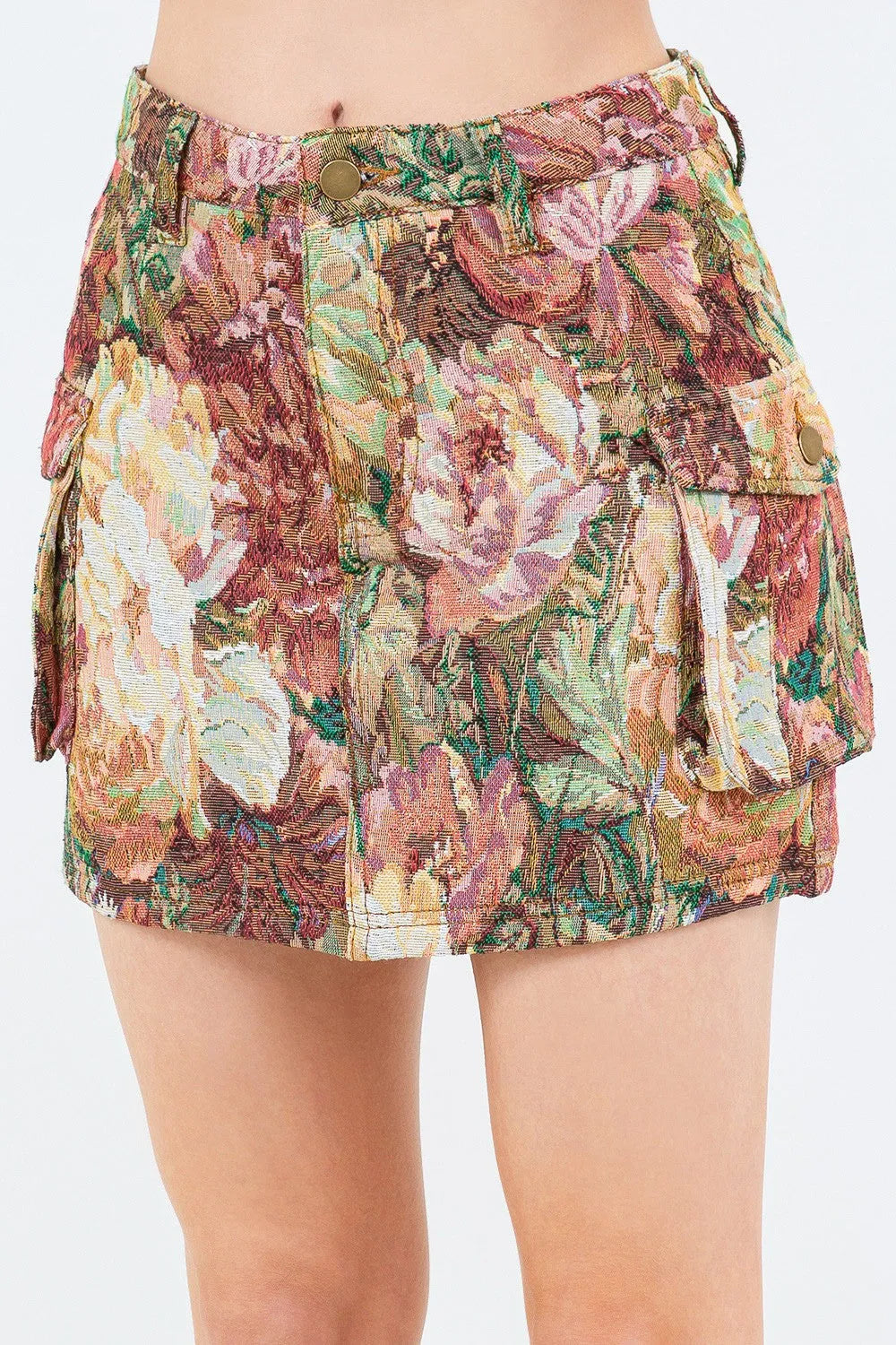 American Bazi Jacquard Weave Cargo Pocket Skirt - Wellen Fashion