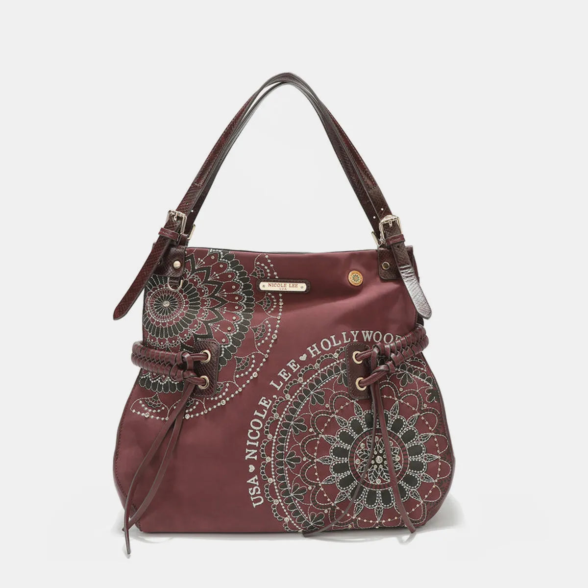 Nicole Lee USA Side Braided Tassel Inlaid Rhinestone Embroidery Hobo Bag - Wellen Fashion