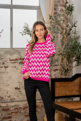 Sew In Love Full Size Wave Stripe Contrast Long Sleeve Sweater - Wellen Fashion