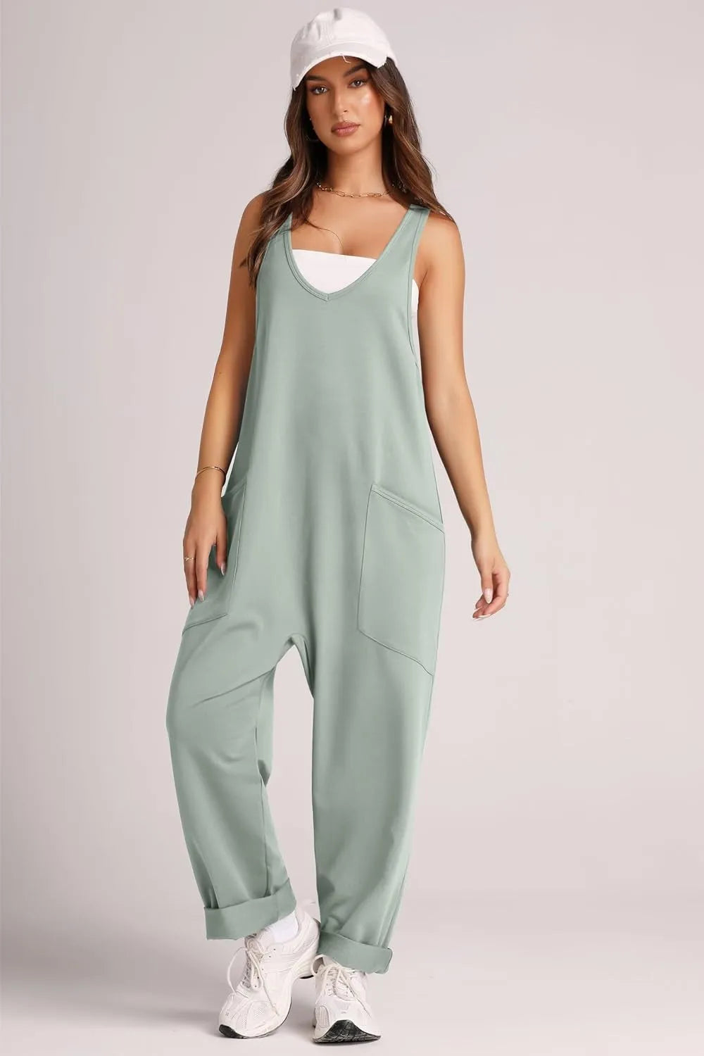 Wide Strap Jumpsuit with Pockets - Wellen Fashion