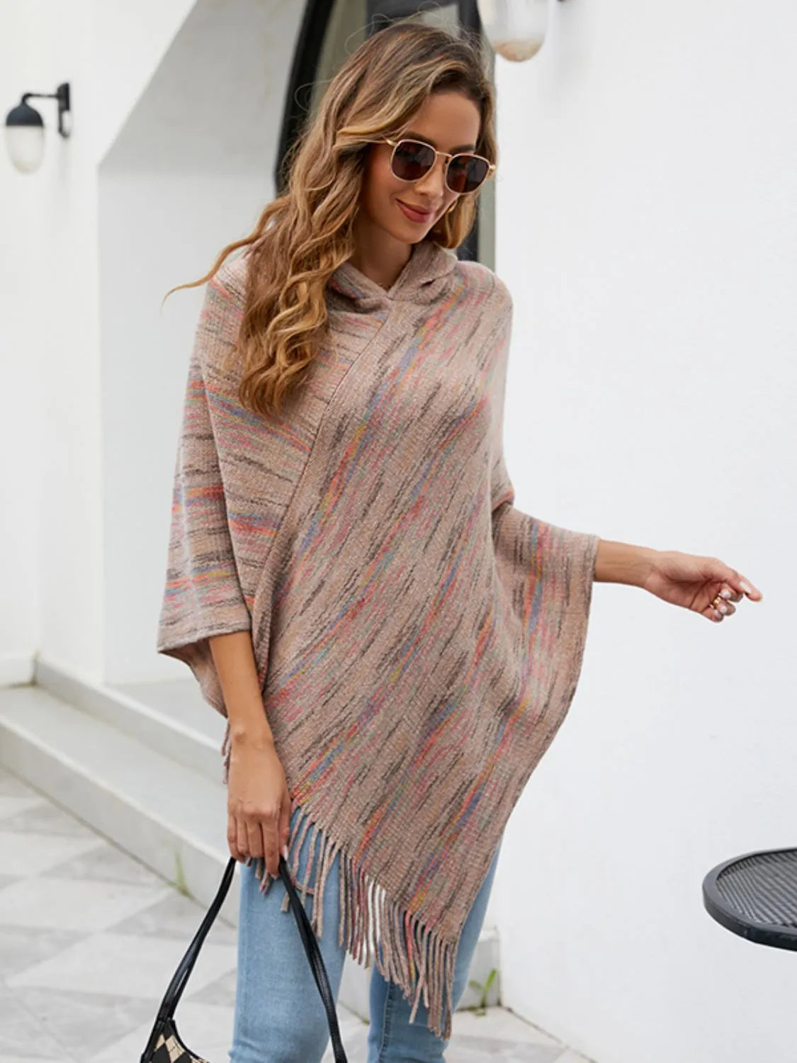 Fringe Hem Hooded Poncho - Wellen Fashion