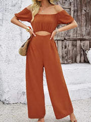 Cutout Off Shoulder Wide Leg Jumpsuit - Wellen Fashion