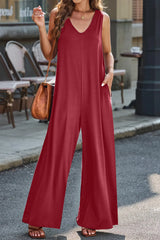 Full Size V-Neck Wide Strap Jumpsuit - Wellen Fashion