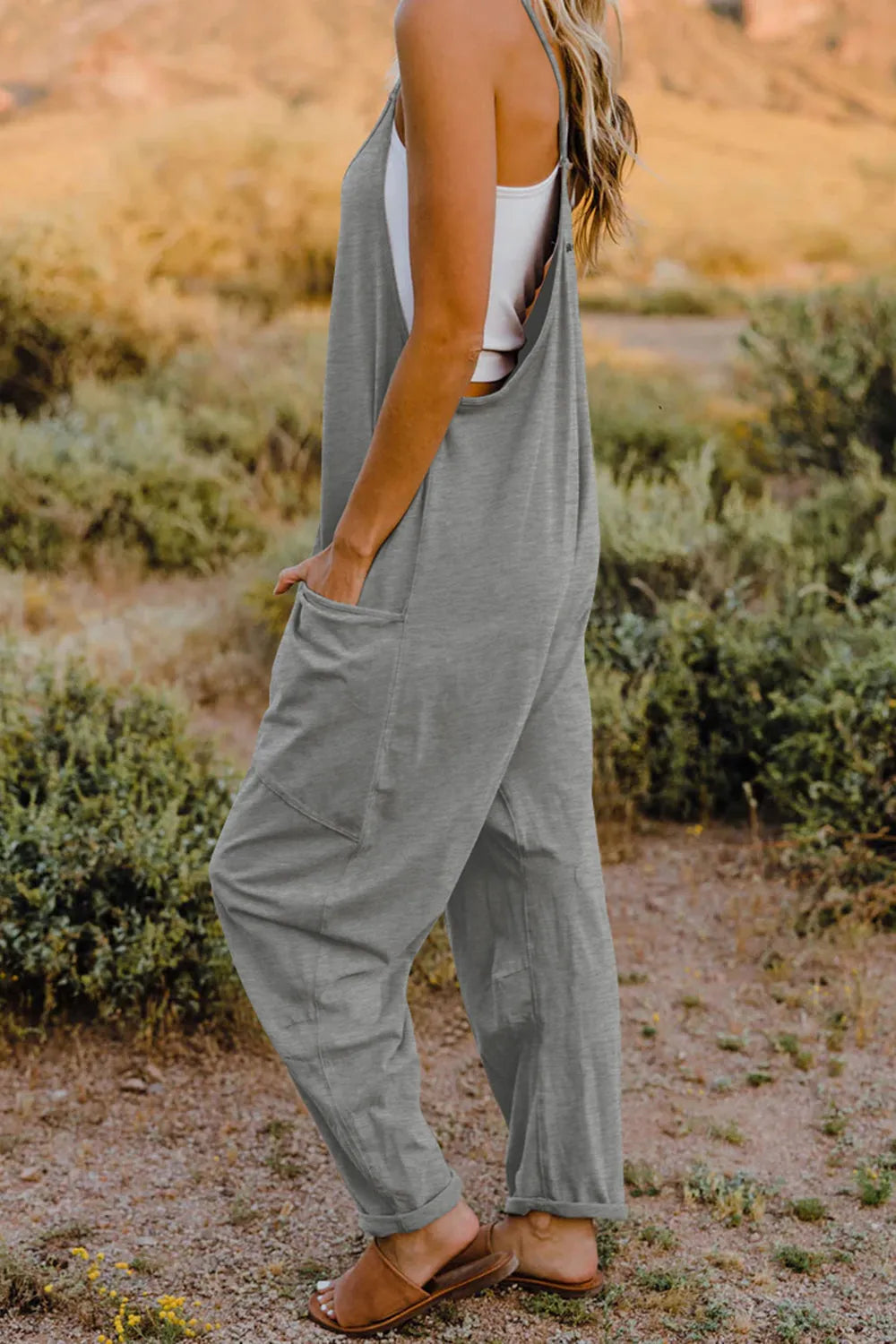 Double Take Full Size V-Neck Sleeveless Jumpsuit with Pockets - Wellen Fashion