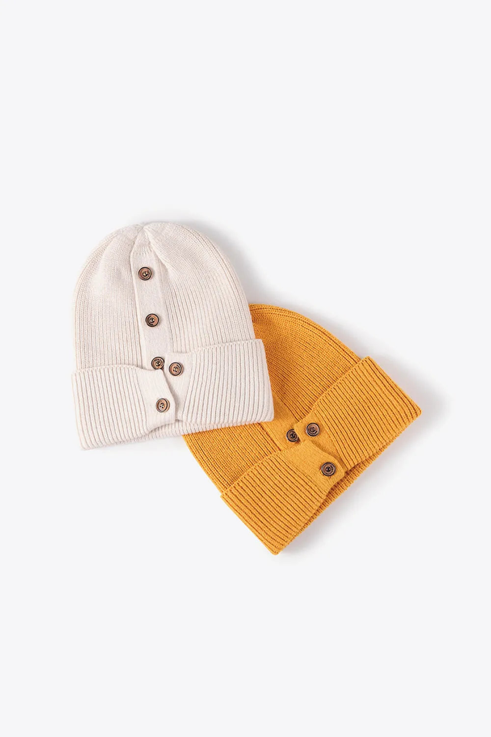 Button Detail Rib-Knit Cuff Beanie - Wellen Fashion