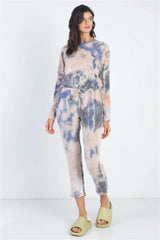 Cherish Apparel Tie-Dye Round Neck Long Sleeve Jumpsuit - Wellen Fashion