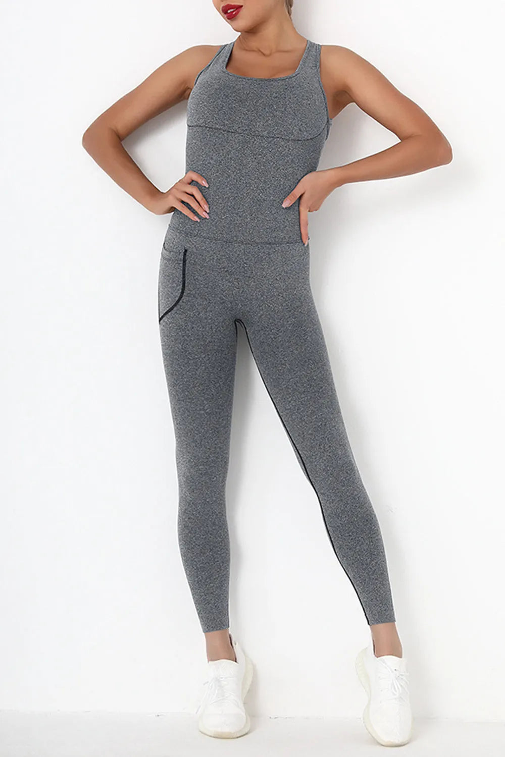 Crisscross Wide Strap Active Jumpsuit - Wellen Fashion