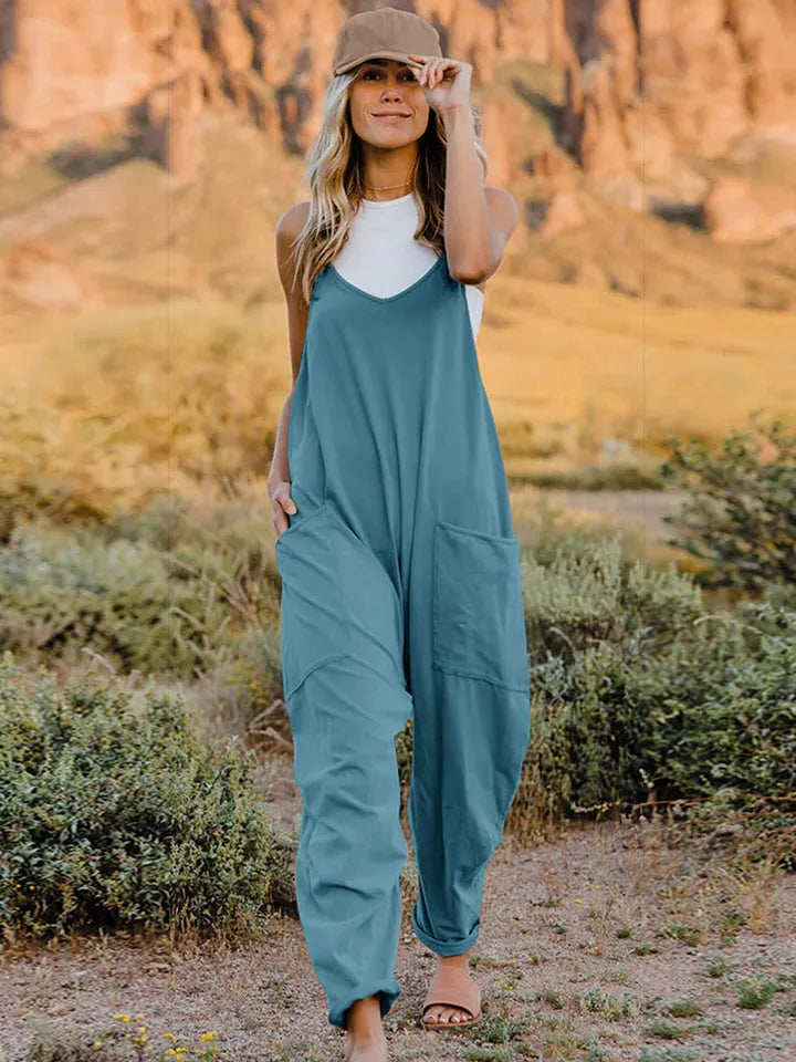 Double Take Full Size V-Neck Sleeveless Jumpsuit with Pockets - Wellen Fashion