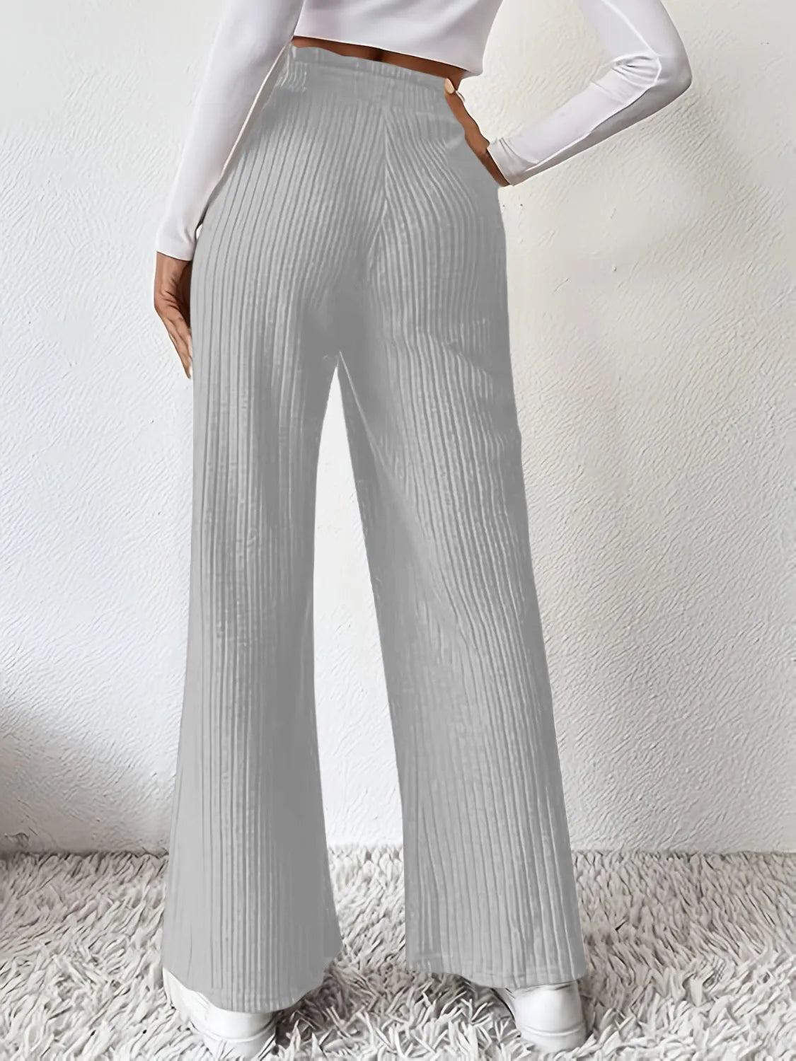 Ribbed High Waist Pants - Wellen Fashion