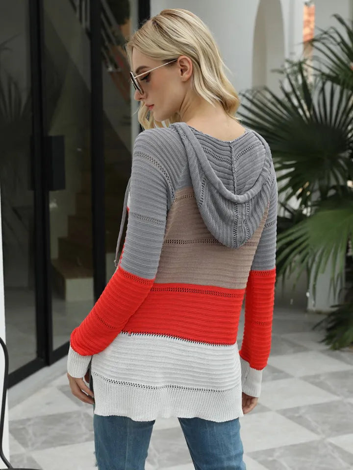 Color Block Hooded Sweater - Wellen Fashion