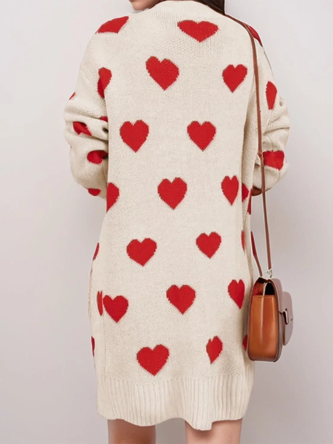 Heart Open Front Long Sleeve Cardigan - Wellen Fashion