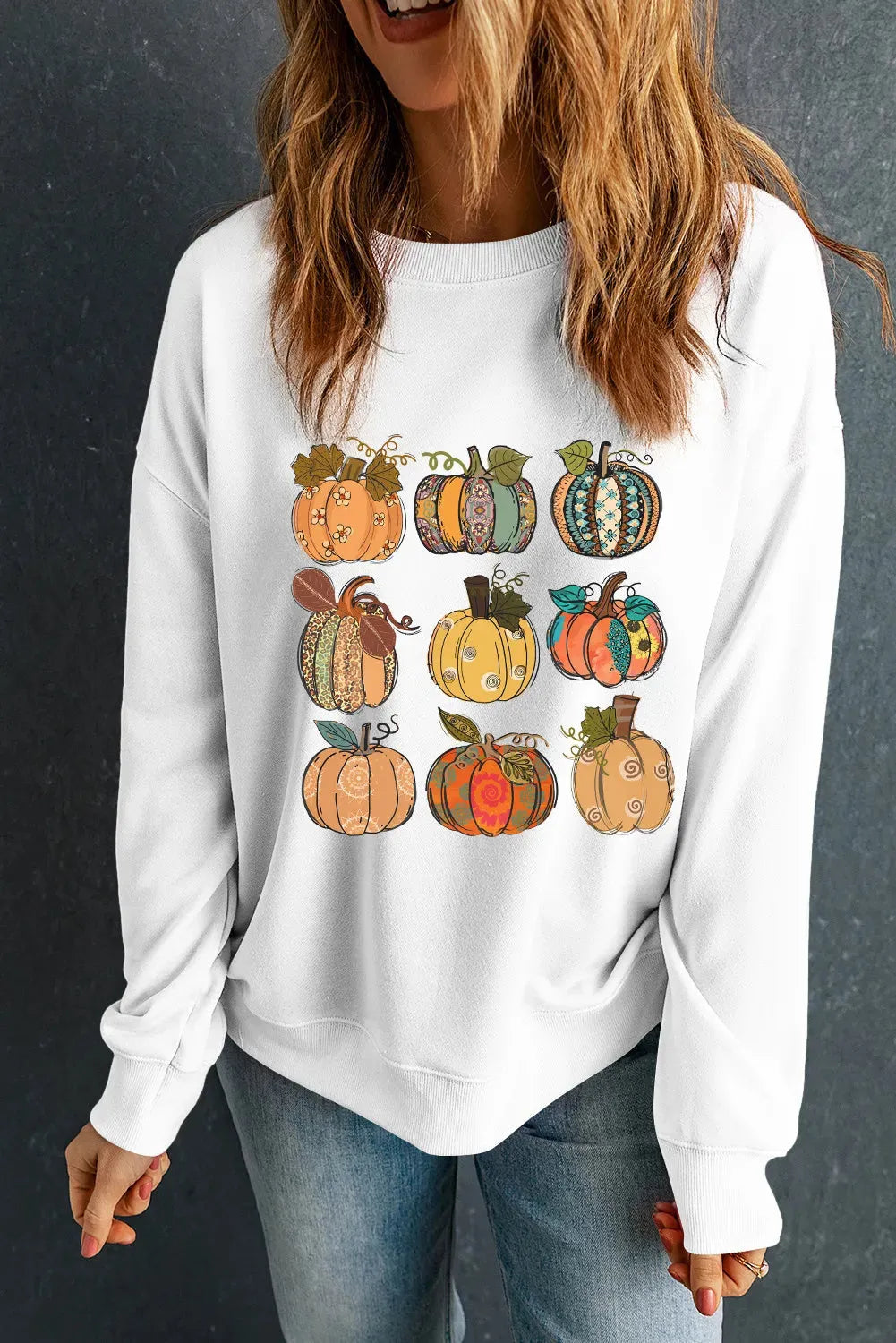 Pumpkin Graphic Long Sleeve Sweatshirt - Wellen Fashion