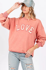 SAGE + FIG LOVE Path Applique Drop Shoulder Sweatshirt - Wellen Fashion