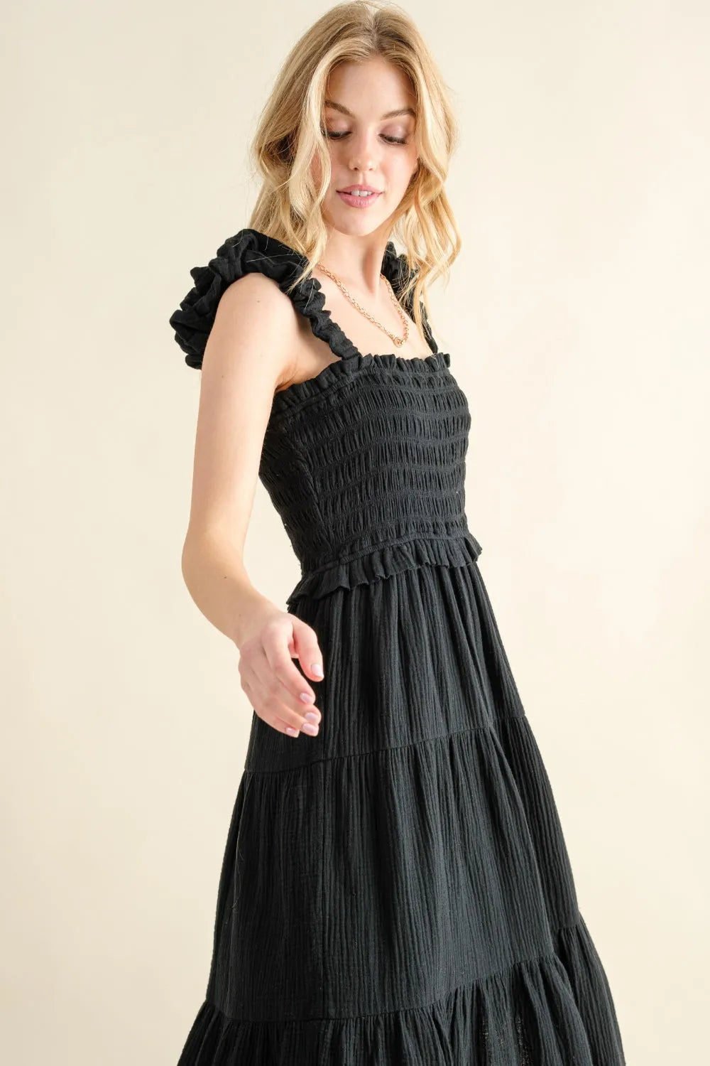 And The Why Smocked Ruffled Tiered Dress - Wellen Fashion