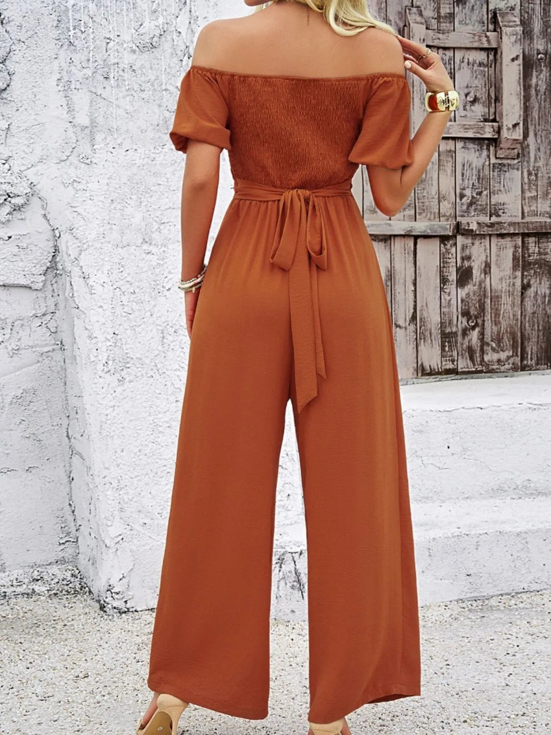 Cutout Off Shoulder Wide Leg Jumpsuit - Wellen Fashion