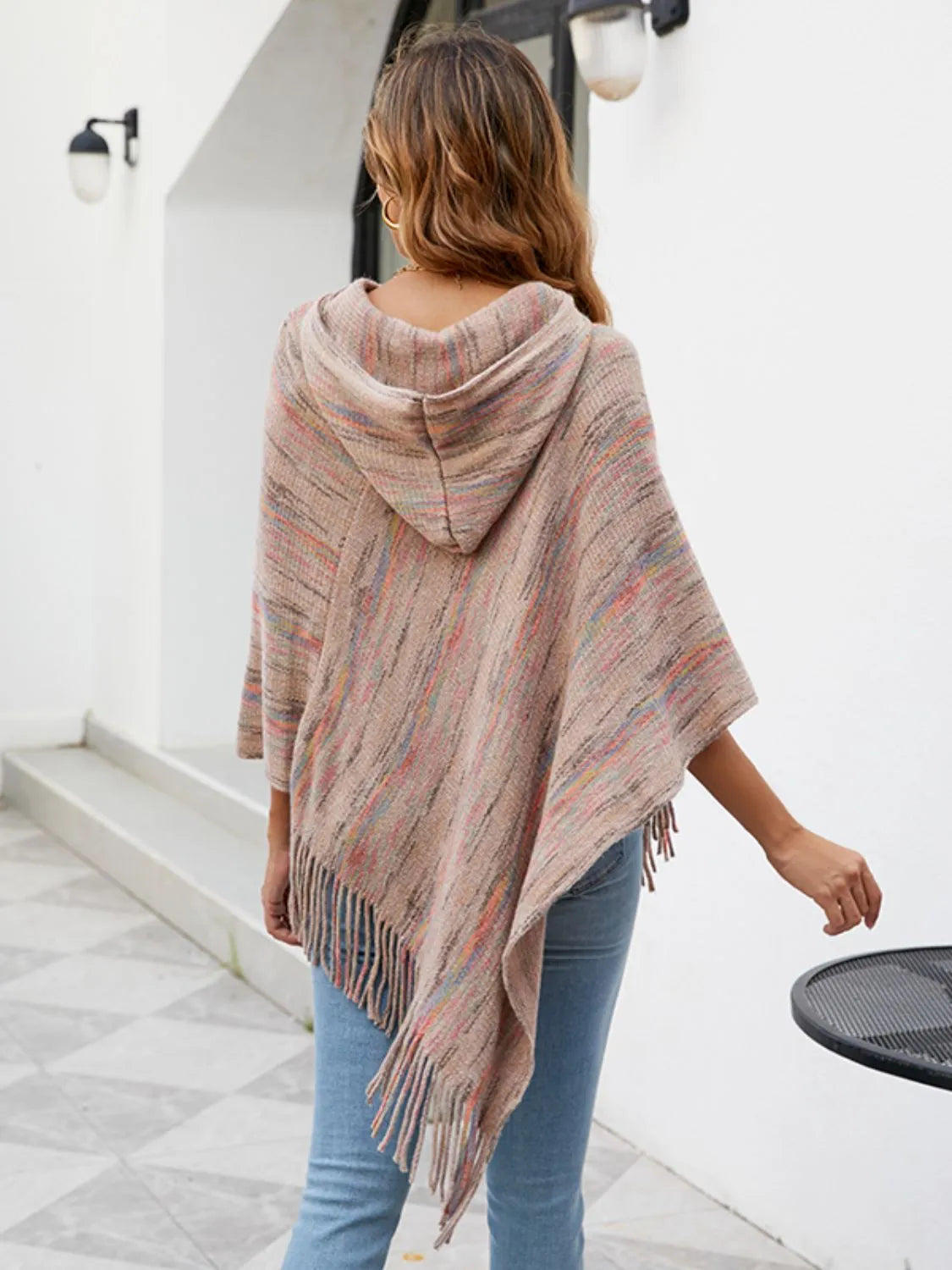 Fringe Hem Hooded Poncho - Wellen Fashion