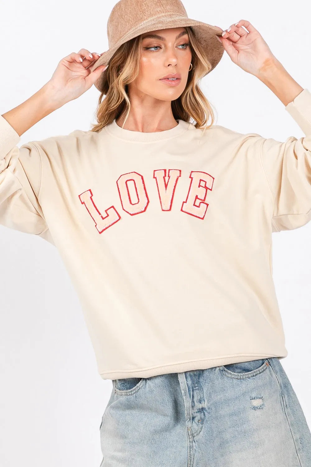 SAGE + FIG LOVE Path Applique Drop Shoulder Sweatshirt - Wellen Fashion